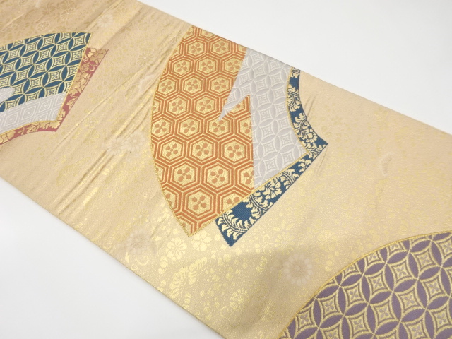 JAPANESE KIMONO / ANTIQUE FUKURO OBI / SILK / WOVEN FLOWER & CLASSICAL PATTERN